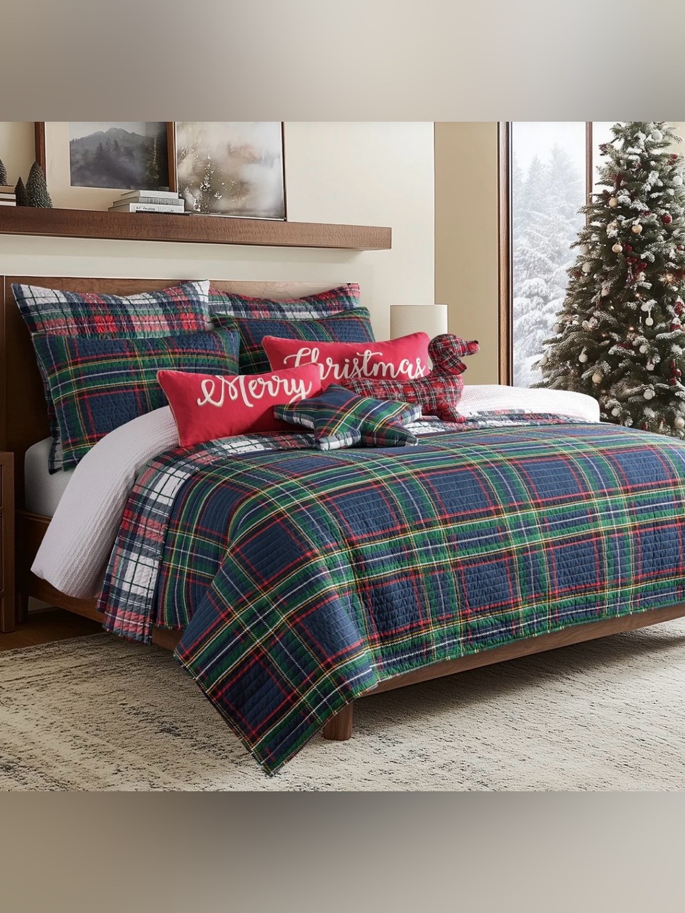 New Levtex Home Spencer Navy Plaid Pillow Sham Set Holiday Christmas Classic